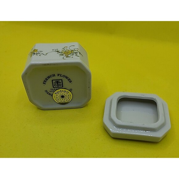 Vintage Takahashi San Francisco Porcelain Trinket Box yellow Floral   1 " - Picture 5 of 7